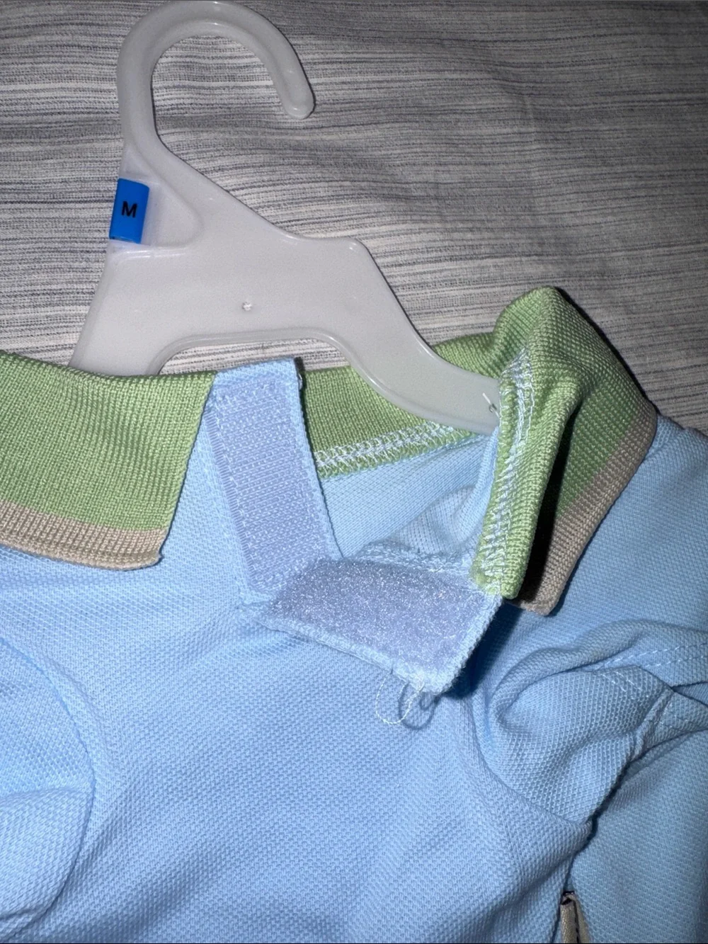 House of Barker dog preppy polo shirt top Baby Blue Green Sz Medium 100% cotton